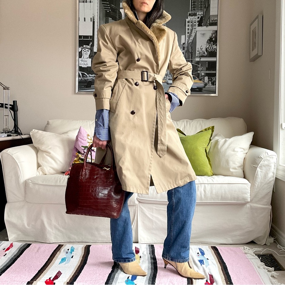 Vintage double breasted belted cotton blend trench coat